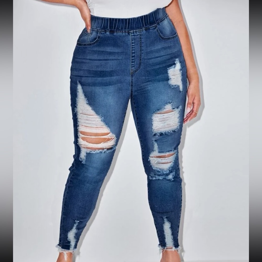 Shein ripped blue jeans